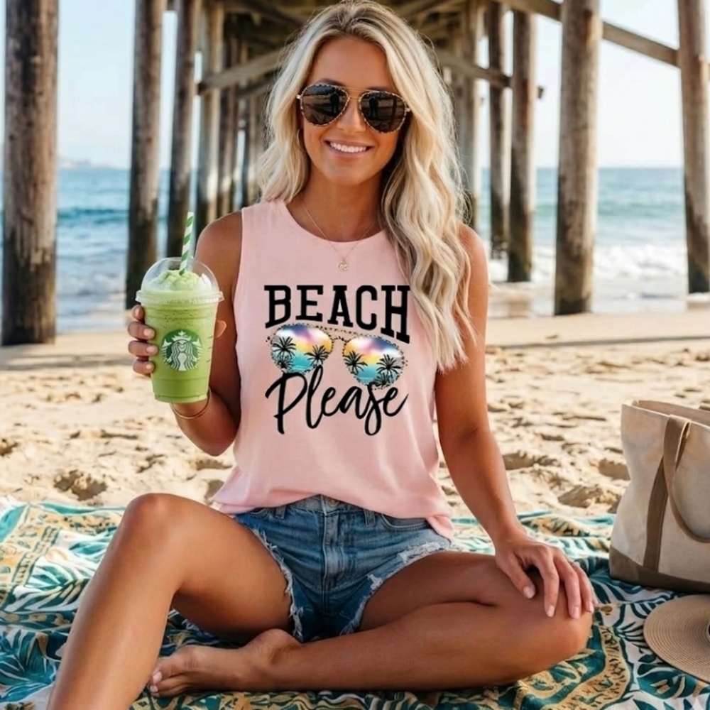 New Pink Beach Please Tank Top Sz XL